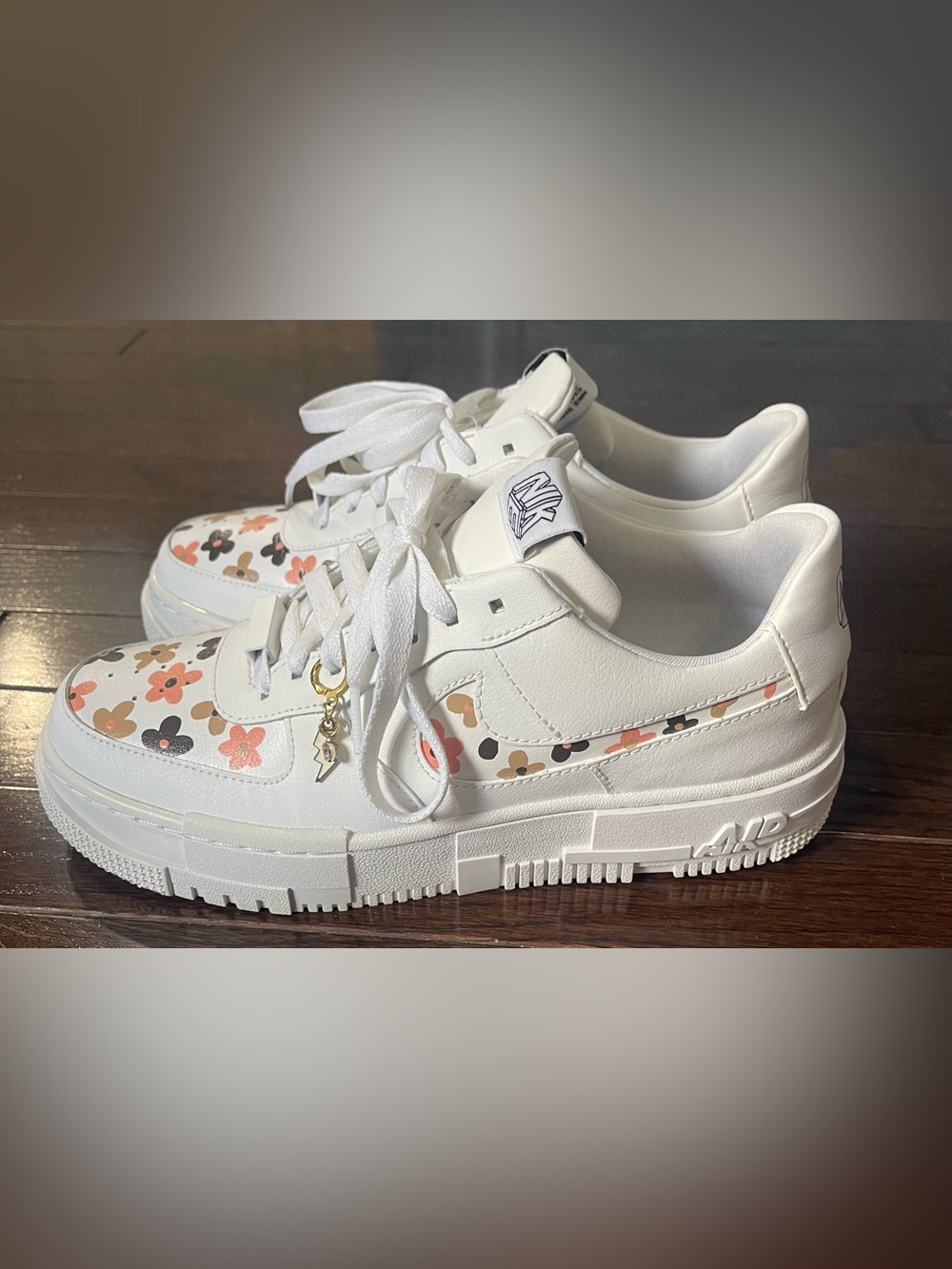 Custom Nike Air Force 1 Low Top Lace-Up Sneaker White Floral Flower Print